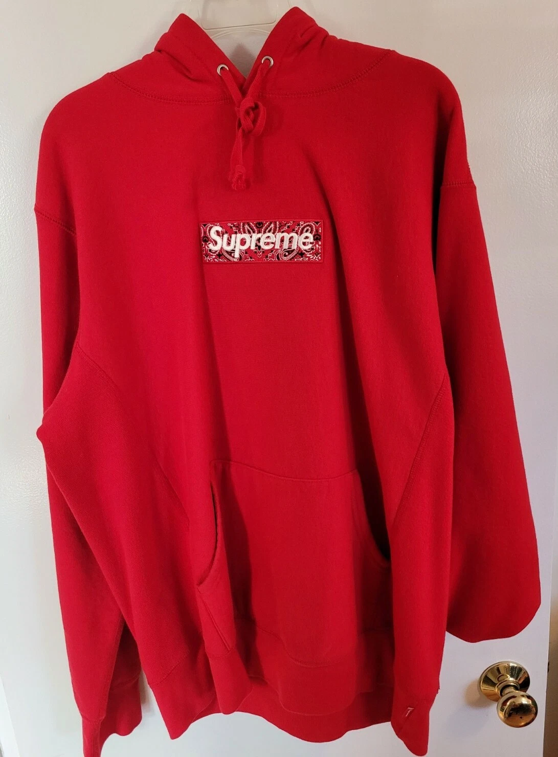 Sweat à capuche logo boîte bandana authentique Supreme FW19 ROUGE taille XL ÉTAT VIERGE
