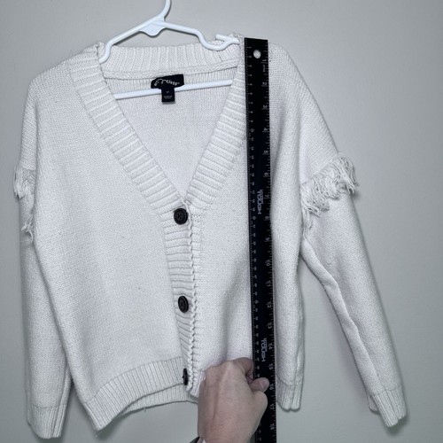 Art Class Girls White Cream Wide Chunky Button Down Cardigan Fringe 5T Sweater - Picture 4 of 5