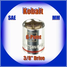 KOBALT 3/8" Drive Shallow Socket - 6 Point - SAE Inch Metric MM - Any Size - NEW