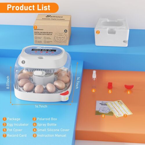 12 Egg Incubator for Hatching Eggs w/Automatic Egg Turning Built-in LED candler - Picture 9 of 12