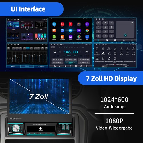 DAB+ Autoradio 7" 2+64G 1 DIN Apple Carplay Android 14 Flip Out GPS NAVI KAM SWC - Bild 7 von 14