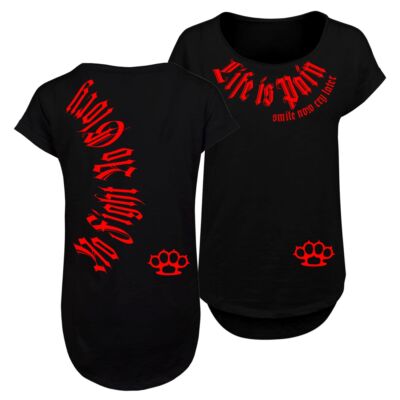 Frauen Long Slub TShirt Smile now cry later ROTE Serie streetwear crime red