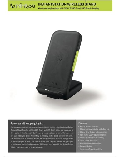 InfinityLab InstantStation Stand 33W PD USB-C USB-A Wireless Charger Harman NEW - Picture 2 of 7