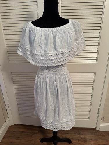 Vintage White Embroidered Off Shoulder Mexican Floral Summer Peasant Dress XS/S - Picture 4 of 4