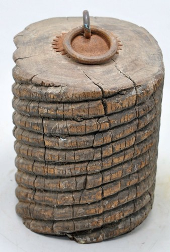 Antique Wooden Heavy Carpet Door Weight Original Old Hand Carved Iron Handle - Picture 2 of 7