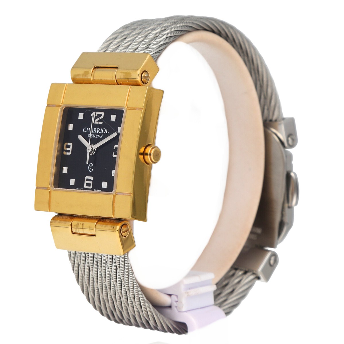 Charriol Celmp 771180 Square Gold Steel Cable 24.5mm Swiss Quartz