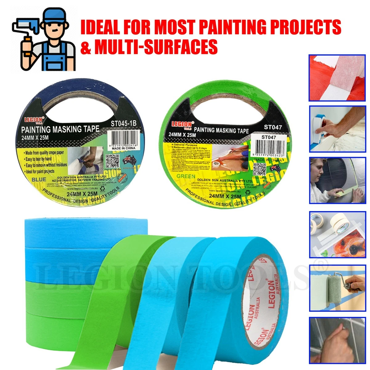 Blue Green Masking Tape Painting UV Resistant 24mm House Painter Adhesive