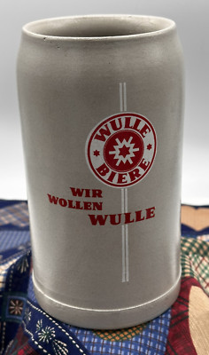 WULLE *BIERE* Wir Wollen Wulle Vintage Beige German Stoneware Beer Mug 1 Liter
