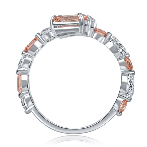 Two Stone 2.40 Ct Pink Emerald Cut & Pear Lab Grown Diamond Bypass Ring 14k Gold - Picture 10 of 10