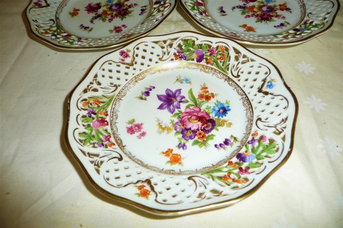 Porcelana Schumann Dresden 3 platos pequeños, 15,5 cm, decoración floral, borde dorado, 20854 - Imagen 3 de 12