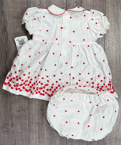 Babykleidung Mädchen Neu B.T. Gesmoktes Kleid Kinder 6-9 Monate 2-teilig weiß rot Kirsche - Bild 5 von 5