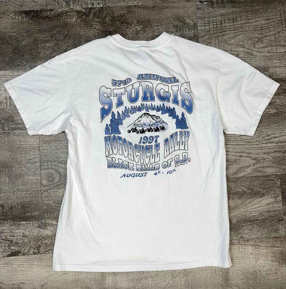 Camiseta Sturgis Rally 1997 doble cara talla L Harley azul vintage Foto 4 de 4