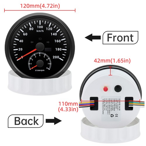 110mm 2in 1 GPS Tachometer Geschwindigkeit Gauge 0-200km/h 8000RPM für Auto Boot - Picture 5 of 11