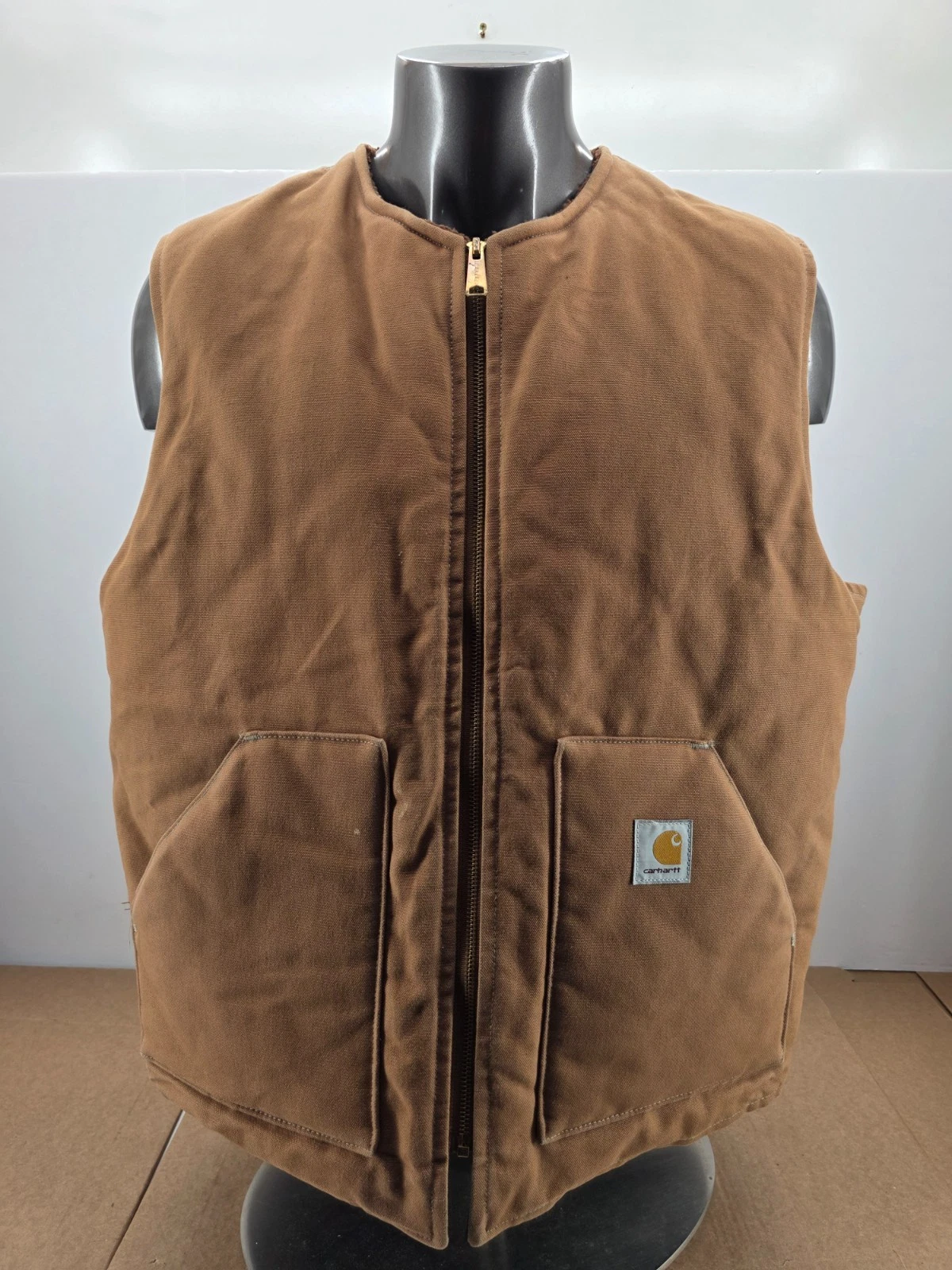 Carhartt Duck Quilt Lined Canvas Work Vest Brown Jacket VO1 BRN Size 2XL
