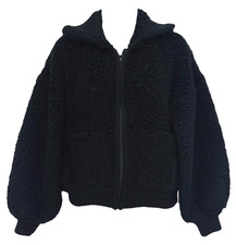 Michelle Women Size L Full Zip Fluffy Knit Bomber Jacket Puffy Sleeves Whimsy