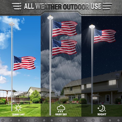 Heavy Duty Flag Pole Kit with Solar Light, 25 FT 13 Gauge Aluminum in Ground ... - Picture 7 of 7