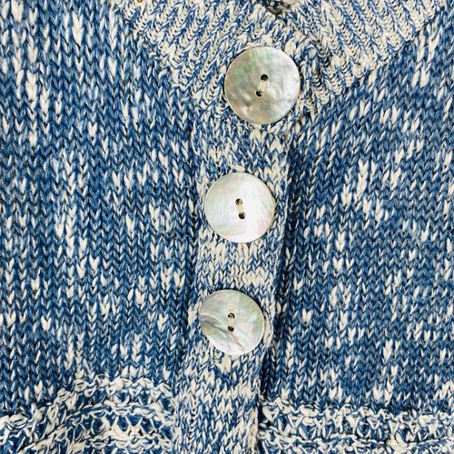 Chico's Size Medium 8 1 Marled Cardigan Sweater Blue Cotton Blend Cottagecore - Picture 3 of 5