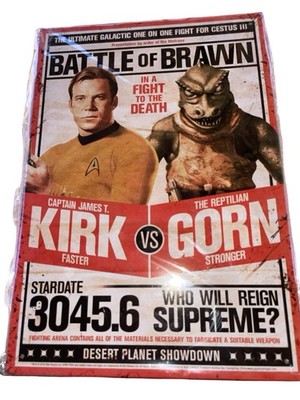 Star Trek Original Series Tin Sign - ''Battle of Brawn'' Kirk vs Gorn. Sealed.