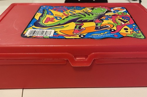 Vintage 90’s School Pencil Box Skateboarding T-Rex Red - Picture 2 of 5