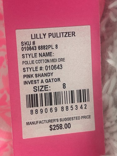 Neu mit Etikett Lilly Pulitzer Pollie Baumwolle rosa Shandy Invest A Gator Midikleid Größe 8 - Bild 4 von 8