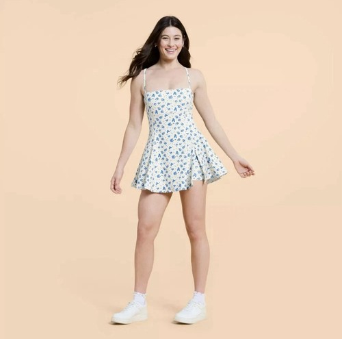 Neu mit Etikett Blogilates Everything Active Kleid creme blau geblümt Gr. Small☀️✨