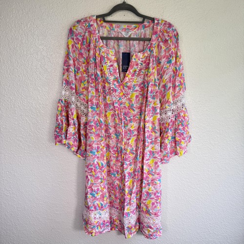 Crown & Ivy Kleid Damen 2x Boho Tunika Viskose Häkelborte Curvy Übergröße NEU