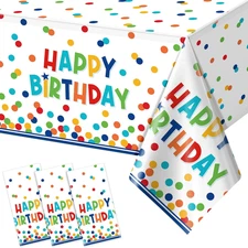 3 Pack Happy Birthday Plastic Tablecloth Decorations,Disposable Colorful Polka D