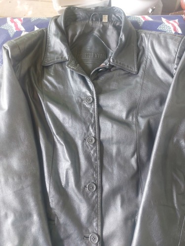 Black Leather Button front Jacket - size Large Preston and York - Picture 2 of 15