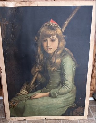 Antique Leighton Bros.  Color Engraving John Everett Millais Broomgirl