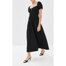Reformation Rhett Dress Size 0 Black Drop Waist Midi Puff Sleeve Cotton