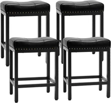 Bar Stools Set of 4, 24 Inch PU Leather Counter Height Stools, Upholstered Bar S