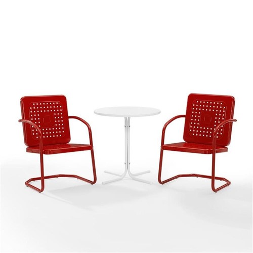 Crosley Furniture Bates 3 Piece Metal Outdoor Bistro Set in Bright Red Gloss - Picture 4 of 8