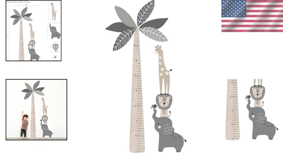 Calcomanías de pared de safari en la selva tabla de crecimiento niños niños decoración de habitación animales Foto 2 de 4