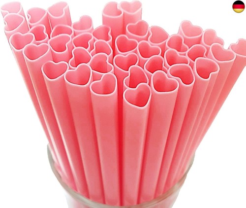 100 Stück Plastik Strohhalme Wiederverwendbare, Rosa Herzförmige Trinkhalme mit - Bild 4 von 7