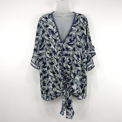Max Studio Top Women's 2X Floral NWT Tropical Beachy Coastal Tie Front Button Up