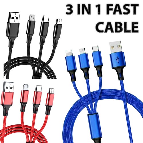 3-in-1 Fast Charging Cable USB – For iOS, Micro-USB & Android | Car Travel - Picture 1 of 26