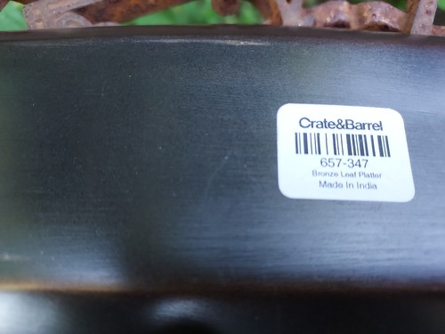 2 Crate & Barrel Bronze look Metal Long Leaf Plate Serving Tray Charcuterie 26x3 - Picture 7 of 7
