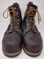 Thorogood Work Boots Men 12 WIDE Brown Combat Leather Steel Toe USA EH ASTM