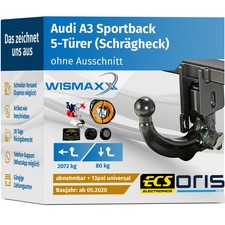 ANHÄNGERKUPPLUNG für Audi A3 Sportback ab 20 v. abnehmbar ORIS +13pol E-Satz ABE