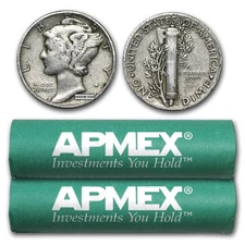 90% Silver Mercury Dime 50-Coin Roll Avg Circ (2 Rolls)