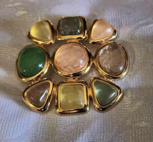Vintage Joan River Gold Tone Jelly Pastel Brooch - Picture 8 of 8