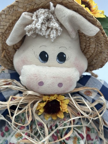 Handmade Sitting Cow Sunflower Doorstop Decor 11”x16” - Picture 2 of 9