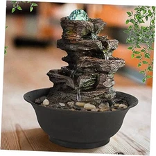  Indoor Tabletop Cascading Rock Water Fountain with Led Lights & Brown Stone