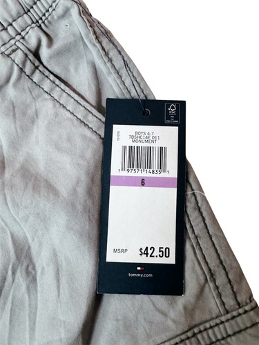 C208 $42 Tommy Hilfiger Boys 6 Pull-On Cargo Shorts Monument Gray Drawstring - Picture 3 of 3