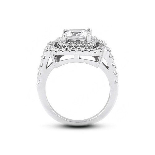 Diamanti naturali certificati E-VS2 Princess 1,96 ct 950 plat. Anello di fidanzamento Halo - Foto 3 di 3