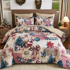 Christmas Comforter King Size,Santa Claus Christmas Tree Comforter 7-Piece Be...