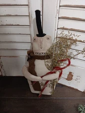 Primitive Folk Art  Cupboard Christmas Doll Stumpy Snowman 