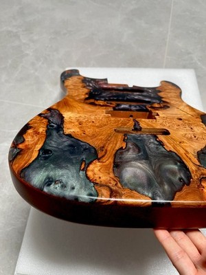 Handcrafted Resin Mahogany Guitar Body Premium Red-Black Burl Wood Grain Finish