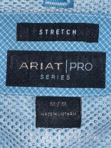 Uomo ARIAT Pro Series Azzurro A Quadri Elasticizzato S/S Corto con Bottoni M - Foto 3 di 3
