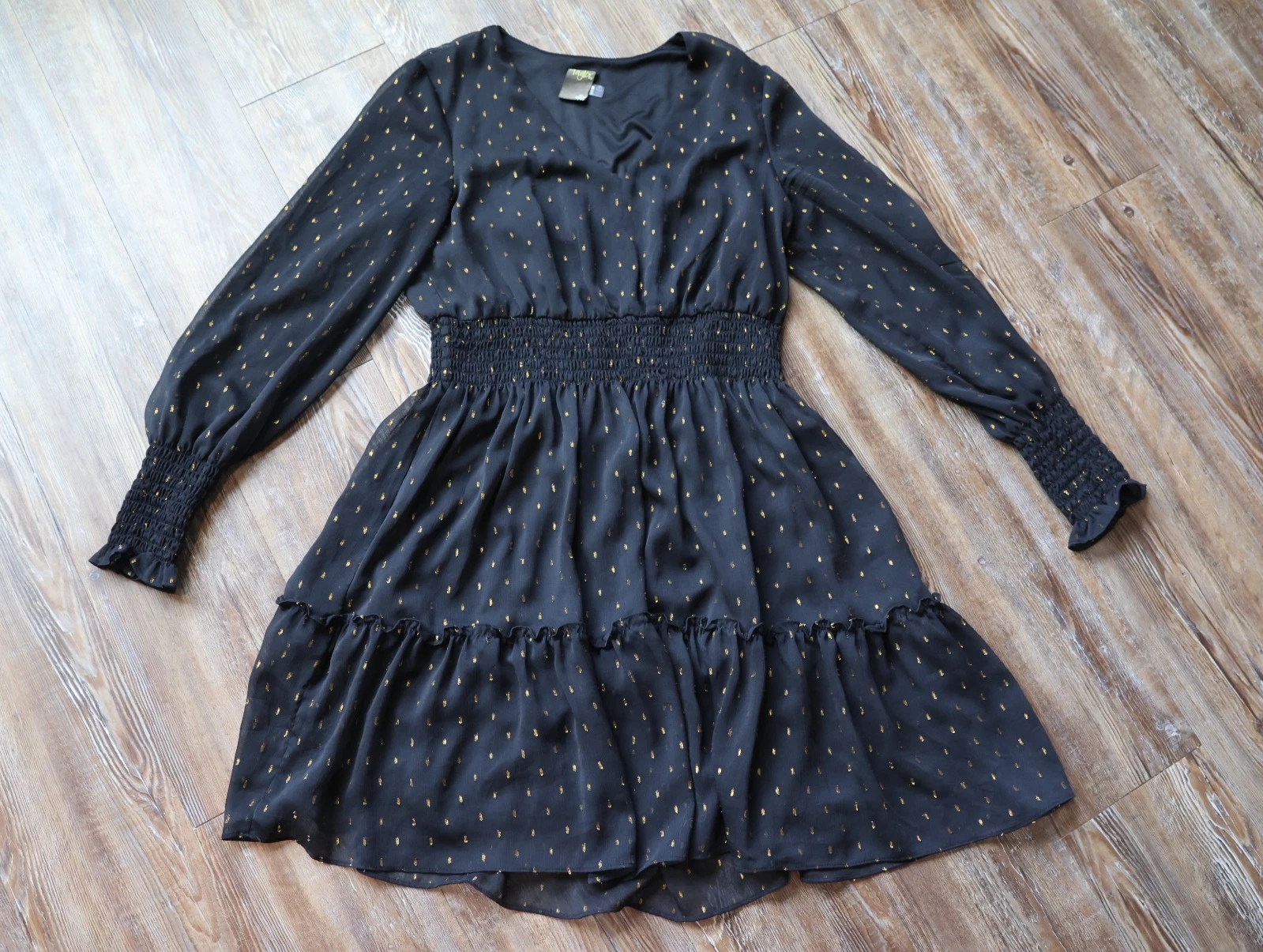Taylor Womens 12 Dress Gold Metallic Dot Smocked Waist Long Sleeve Whimsigoth
Opens in a new window 